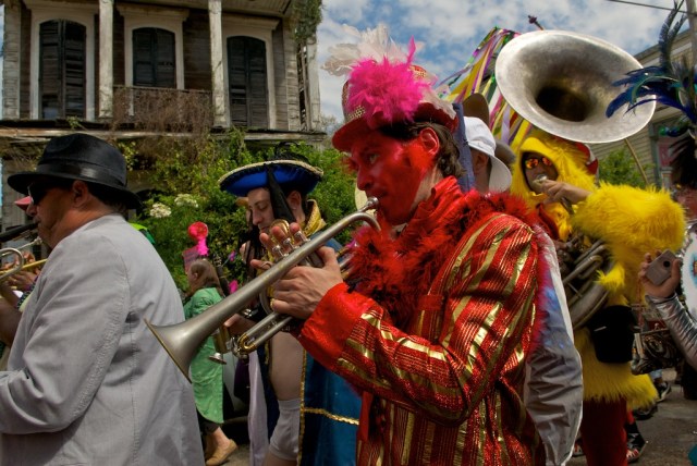 Music and Mardi Gras go hand in hand, so marching with the band is the best way to experience the St. Anne's parade on Fat Tuesday.  Starting from the Bywater neighborhood, bedazzled, costumed throngs dance to the beat as the parade meanders into the Marigny clogging up Frenchman street with revelry before tumbling into the French Quarter and dissipating into the streets.