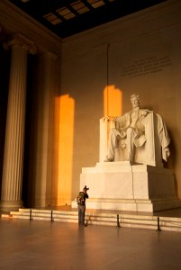 A student photographs the Lincoln Memorial during a sunrise shoot on a weekend photo workshop Krista taught with Dan Westergren.