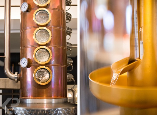 The copper still at Ellinge Castle and the pure gold spigot for Purity Vodka.