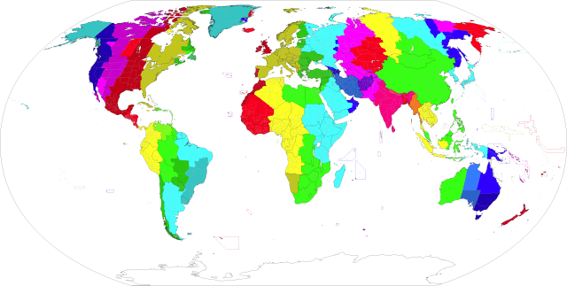 Colorful time zone map of the world
