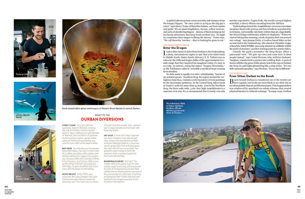 Durban and Kwa-Zulu Natal in National Geographic Traveler magazine