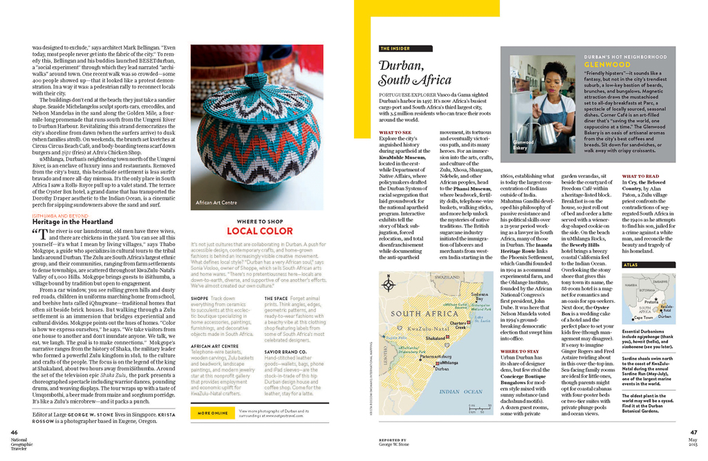 Durban and Kwa-Zulu Natal in National Geographic Traveler magazine