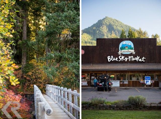 Picture of fall foliage and a market on the McKenzie River Highway