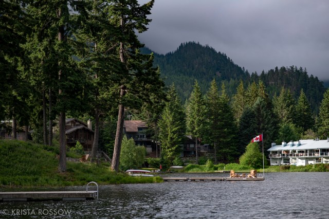 Scene at Blueberry Beach Park at Alta Lake, Whistler, British Columbia, Canada.